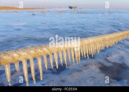 Qingdao, Shandong, CHN. 19 Jan, 2016. Qingdao, Chine - le 18 janvier 2016 : (usage éditorial uniquement. Chine OUT) L'épaisseur de la glace de mer est jusqu'à 5cm. © SIPA Asie/ZUMA/Alamy Fil Live News Banque D'Images