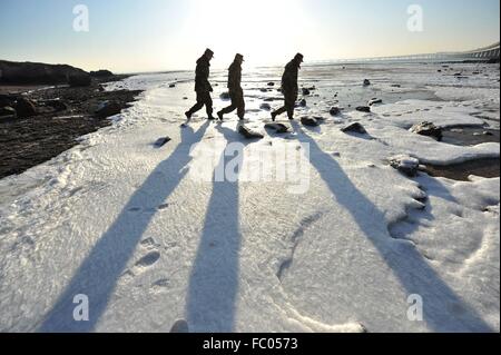 Qingdao, Shandong, CHN. 19 Jan, 2016. Qingdao, Chine - le 18 janvier 2016 : (usage éditorial uniquement. Chine OUT) L'épaisseur de la glace de mer est jusqu'à 5cm. © SIPA Asie/ZUMA/Alamy Fil Live News Banque D'Images