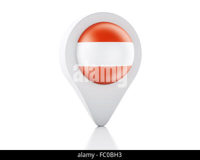 Pointeur de carte 3D sur l'icône du drapeau de l'Autriche sur white Banque D'Images