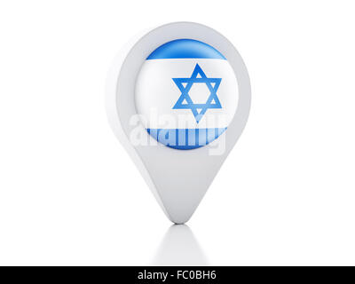 Pointeur de carte 3d'Israël sur l'icône du drapeau blanc backgroun Banque D'Images