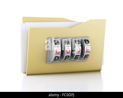 Dossier et serrure. Concept de sécurité des données. Illustr 3d Banque D'Images