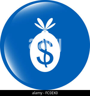 Icône Bouton argent sac isolated on white Banque D'Images