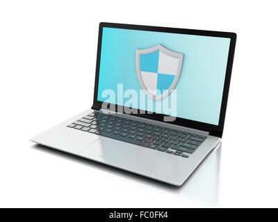 Ordinateur portable 3d avec bouclier. internet security, antiviru Banque D'Images