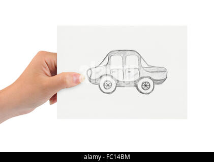 La main avec voiture dessin Banque D'Images