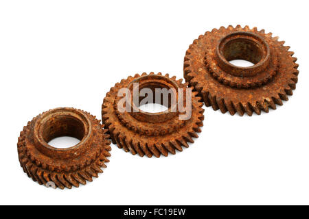 Rusty gears isolé sur fond blanc Banque D'Images