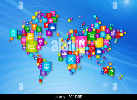Carte du monde battant collection d'icônes du bureau Banque D'Images