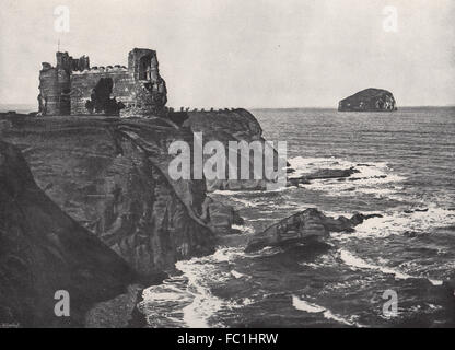 NORTH BERWICK. Le Château de Tantallon et la Bass Rock. L'Ecosse, vieille imprimer 1895 Banque D'Images