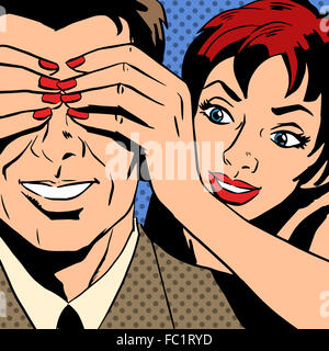 Man and Woman talking comics retro style Banque D'Images