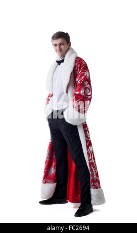 Homme élégant posant en manteau de Père Noël Banque D'Images