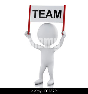 Les gens 3d blanc avec panneau bannière. Concept de l'équipe Banque D'Images