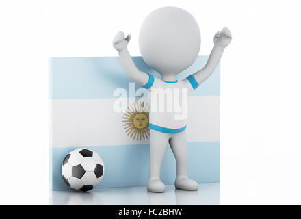 Les gens 3d blanc avec drapeau de l'Argentine et le soccer bal Banque D'Images