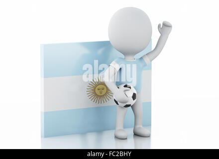 Les gens 3d blanc avec drapeau de l'Argentine et le soccer bal Banque D'Images