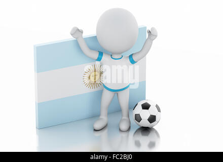 Les gens 3d blanc avec drapeau de l'Argentine et le soccer bal Banque D'Images