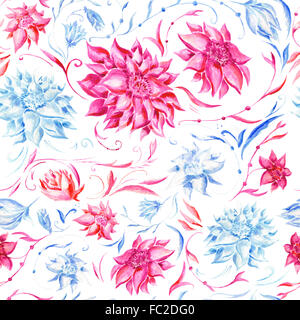 Seamless texture avec rose et bleu fleurs peintes à la main pour le design textile Banque D'Images