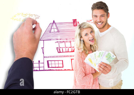 Image composite de beau couple clignoter leur paiement Banque D'Images