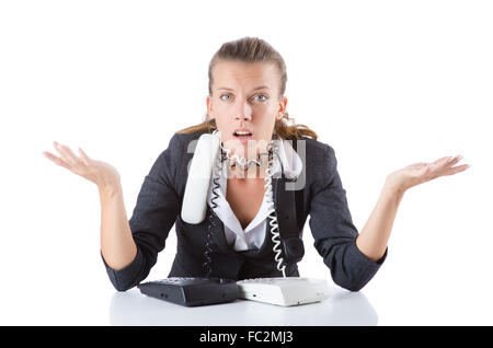 Jolie office manager parlant au téléphone isolated on white Banque D'Images