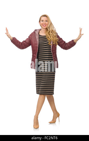 Jolie femme en hiver Veste lilas isolated on white Banque D'Images