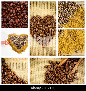 Composite image d'un panier plein de grains de café foncé Banque D'Images