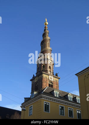 Grand tour de l'église en spirale slim sur nos sauveurs Église, Copenhague, Danemark Banque D'Images