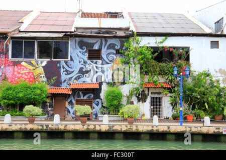 L'art de rue le long de la rivière Malacca, Malacca, Malaisie. Banque D'Images
