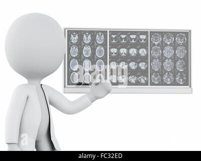 3d white personnes médecin avec films cerveau crânien Banque D'Images