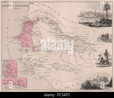 AFRIQUE FRANÇAISE/Sénégal.Gabon Côte d'Ivoire St Louis Gorée.VUILLEMIN, 1879 map Banque D'Images