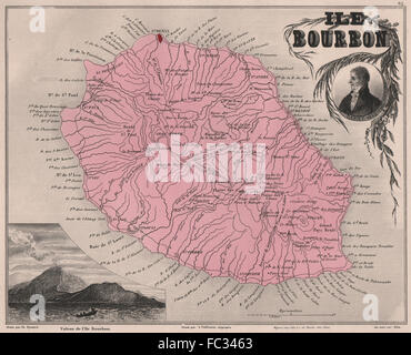 'Ile de la réunion Bourbon'. Piton de la Fournaise Réunion Parny. VUILLEMIN, 1879 map Banque D'Images