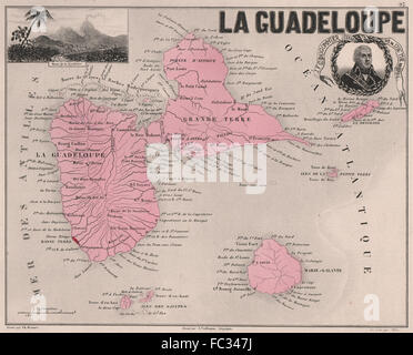 GUADELOUPE & MARIE-GALANTE. Soufrière. Dugommier. Antilles néerlandaises. VUILLEMIN, 1879 map Banque D'Images