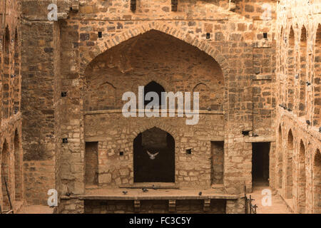 Bien Ugrasen-étape souterraine ki Baoli au cœur de New Delhi, Inde. 14e siècle AD. Banque D'Images