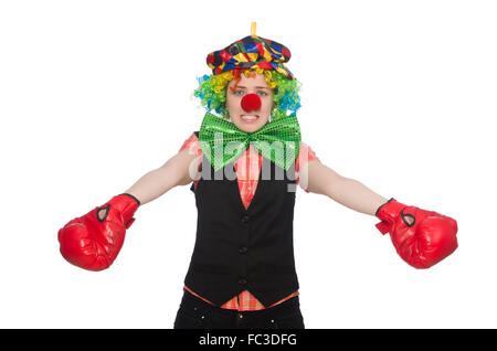 Clown féminin avec des gants de box isolated on white Banque D'Images