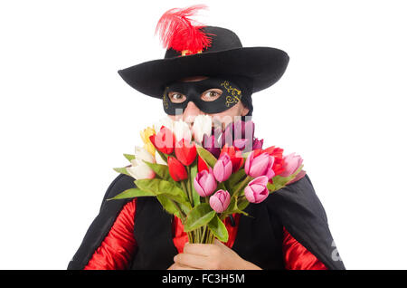 Jeune homme en manteau carnaval isolated on white Banque D'Images