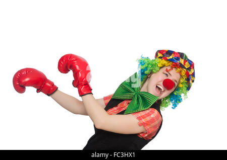 Clown féminin avec des gants de box isolated on white Banque D'Images