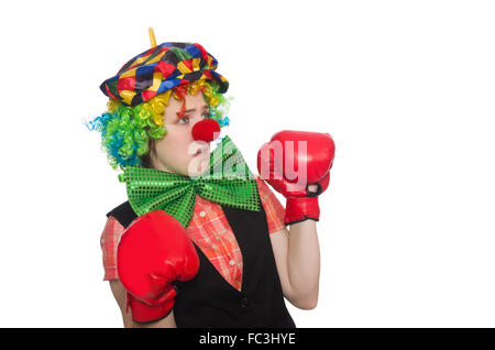 Clown féminin avec des gants de box isolated on white Banque D'Images