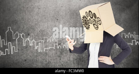 Image composite des anonymous businesswoman with her hands up Banque D'Images