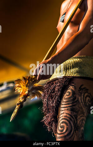 Les artistes maoris faisant le haka (danse de guerre) au Festival de Melbourne, Australie Banque D'Images