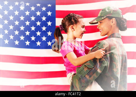 Image composite de solider réunis avec fille Banque D'Images