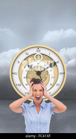 Composite image of businessswoman with hand on her head Banque D'Images