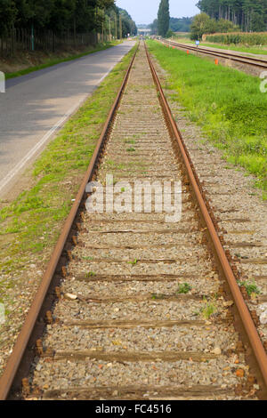 Ligne de chemin de fer allant tout droit vers l'horizon Banque D'Images