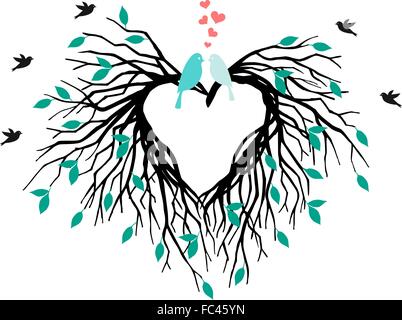 Arbre généalogique de mariage en forme de coeur avec les oiseaux, enregistrer la date, vector illustration Illustration de Vecteur