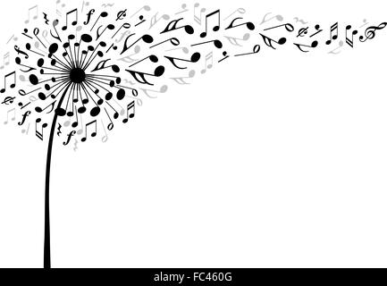 Pissenlit fleur musicale avec le vol des notes de musique, vector illustration Illustration de Vecteur