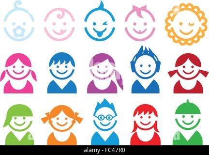 Bébés et enfants visages, character design, vector icon set Illustration de Vecteur
