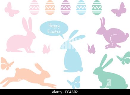 Joyeuses Pâques avec les lapins, les œufs et les papillons, les éléments de conception de scénario Illustration de Vecteur