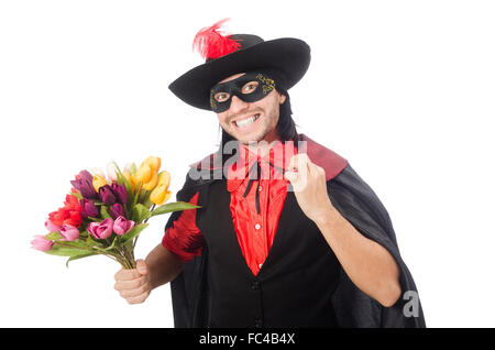 Jeune homme en manteau carnaval isolated on white Banque D'Images