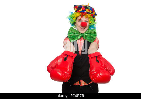 Clown féminin avec des gants de box isolated on white Banque D'Images