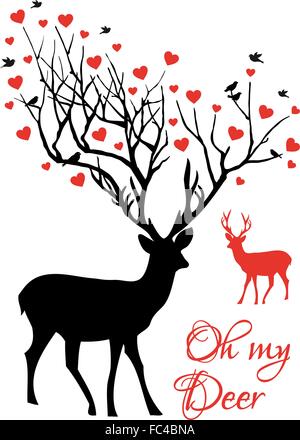 Oh my deer, cerf et biche couple avec coeurs rouges, vector illustration Illustration de Vecteur