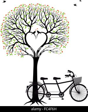 Coeur arbre avec les oiseaux et tandem, vector illustration de l'invitation de mariage, Valentine's day card Illustration de Vecteur