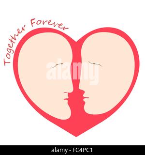 Les femmes et les hommes romantiques silhouette d'une tête en forme de coeur, logo modèle. Illustration de Vecteur