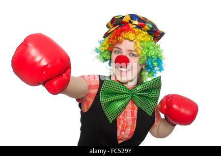 Clown féminin avec des gants de box isolated on white Banque D'Images