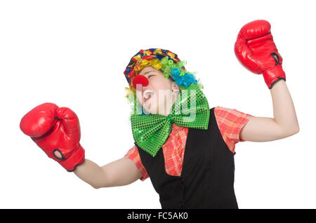 Clown féminin avec des gants de box isolated on white Banque D'Images