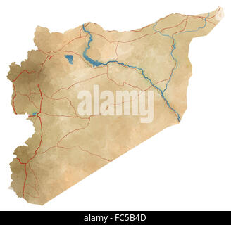 Carte de la Syrie, carte physique, faites à la main, illustré Banque D'Images